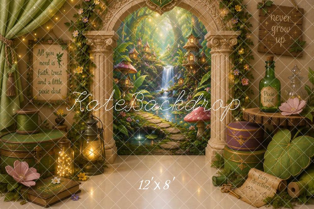 Kate Fairy Fantasy Pixie Grove Passage Green Archway Printed Backdrop Designed by Caitlin Lynch
