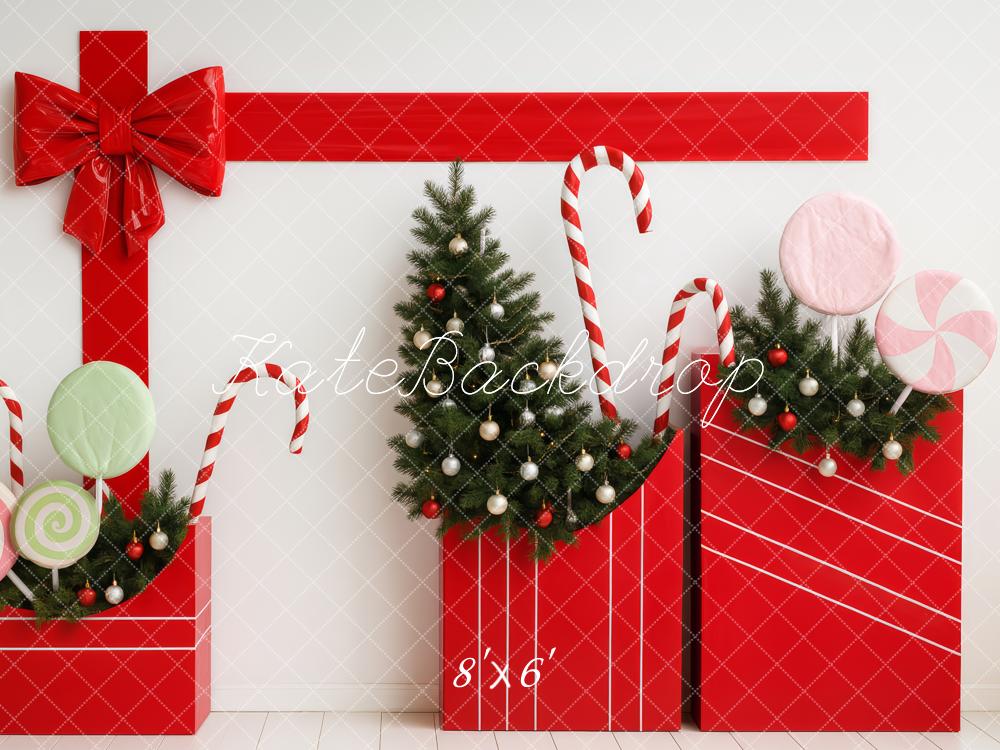 Kate Christmas Gift Boxes Candy Canes Lollipops Trees Backdrop Designed by Patty Roberts