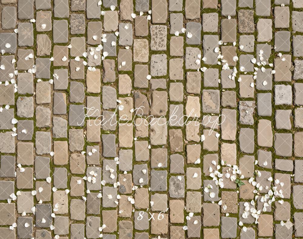 Kate Cobblestone Floor With White Petals Printed Backdrop Designed by Kate Image