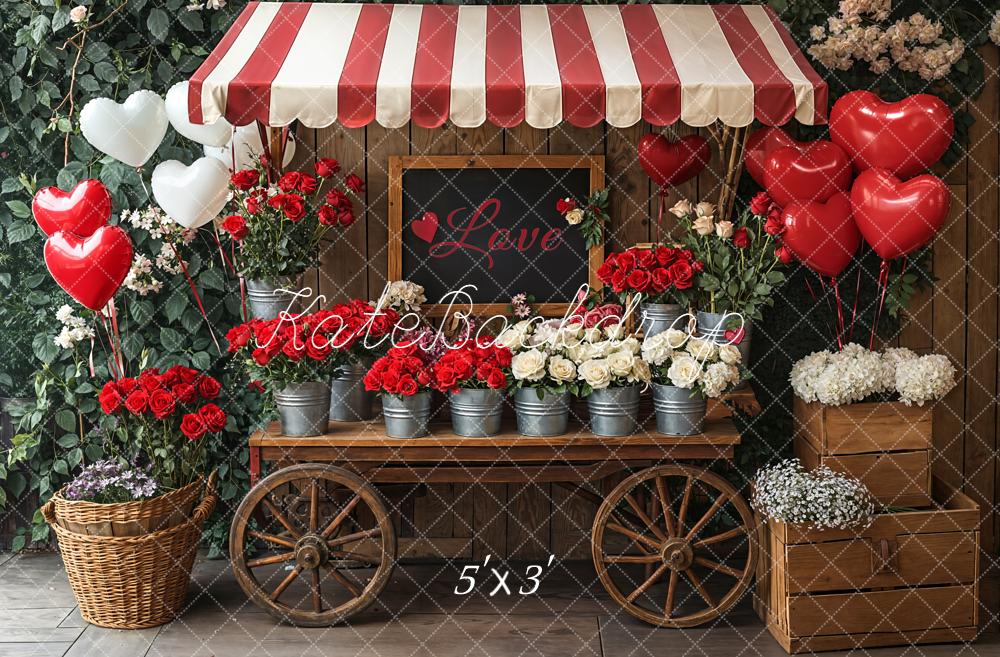 Kate Valentine's Day Flower Cart Heart Balloons Roses Backdrop Designed by Emetselch