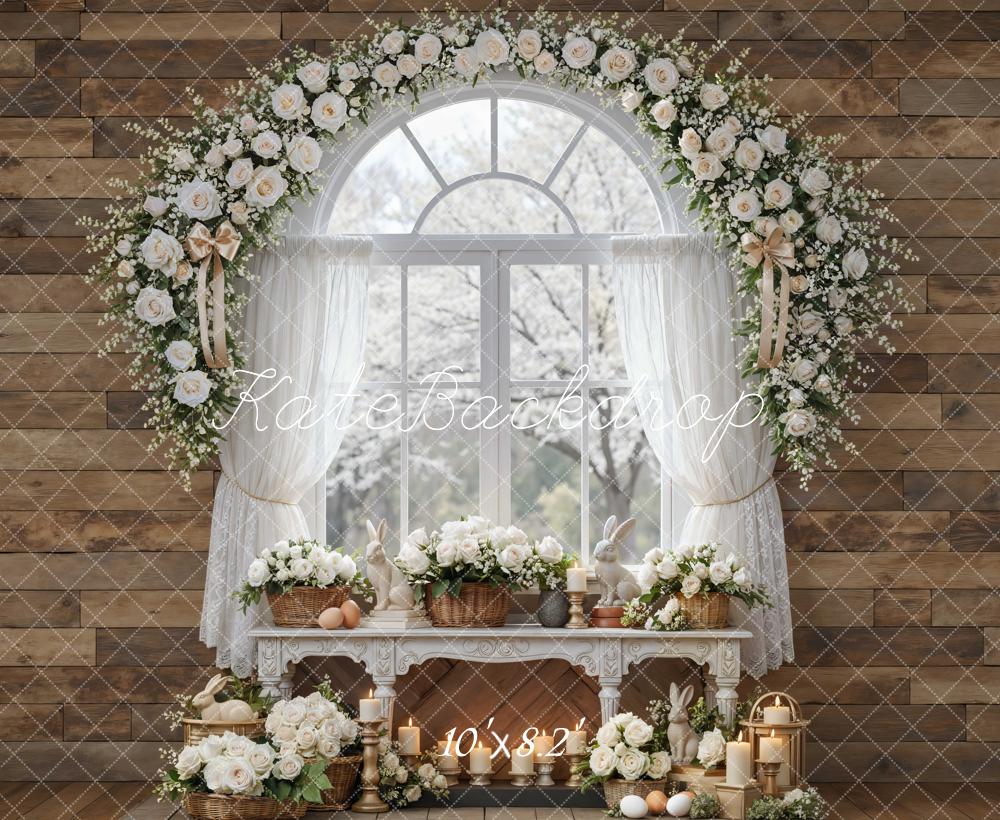 Kate Easter Bunny Flower Arch Window Wood Wall Backdrop Designed by Mini MakeBelieve