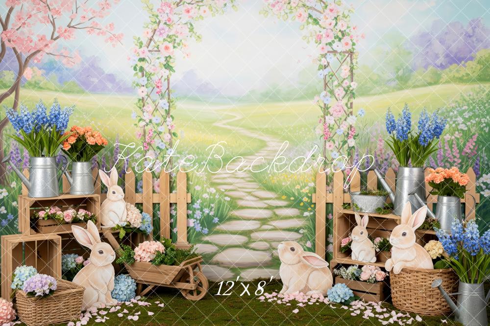 Kate Easter Bunny Flower Arch Garden Path Printed Backdrop Designed by Patty Roberts