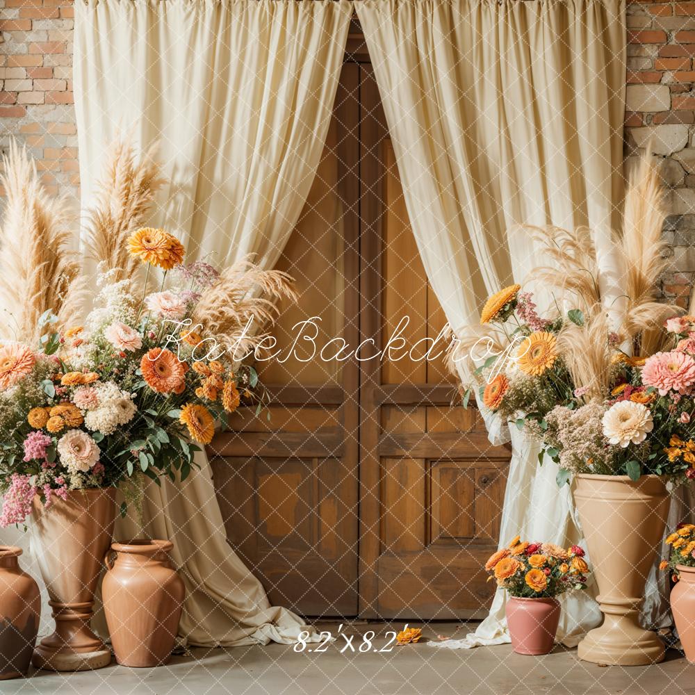 Kate Boho Floral Rustic Curtain Wedding Backdrop Designed by Emetselch