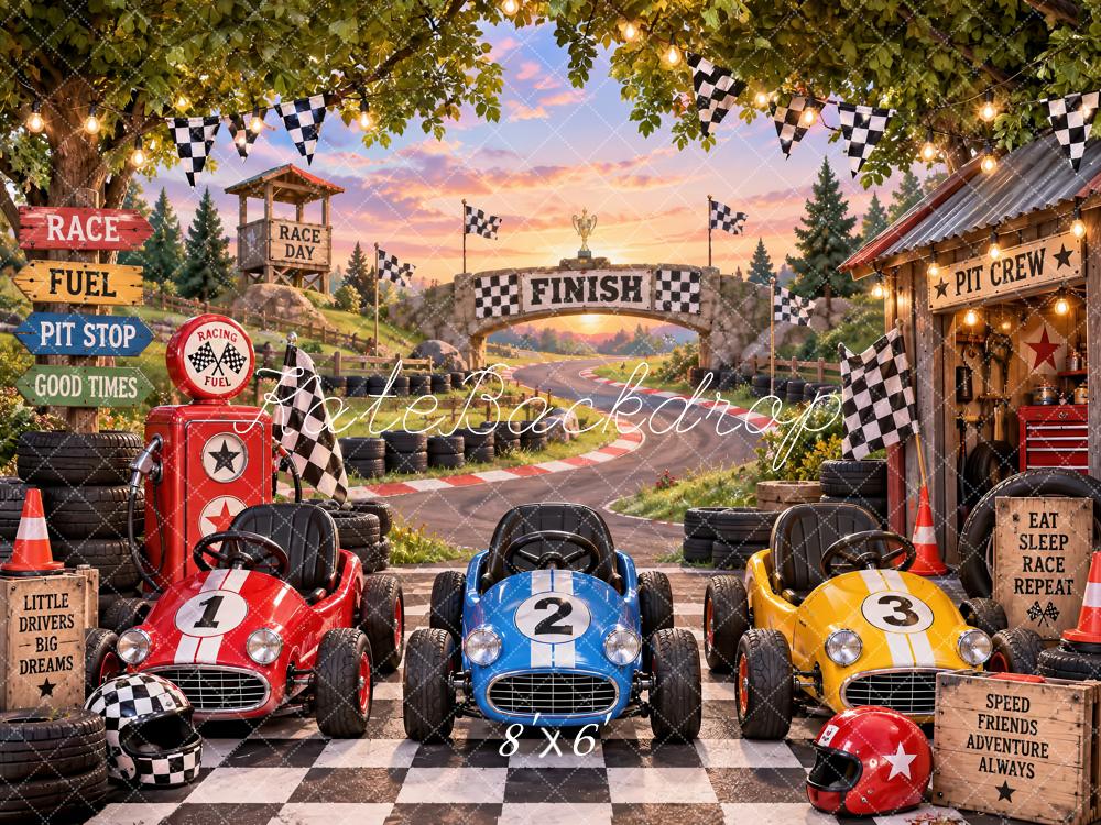 Kate Cake Smash Race Car Pit Stop Checkered Flags Printed Backdrop Designed by Laura Bybee