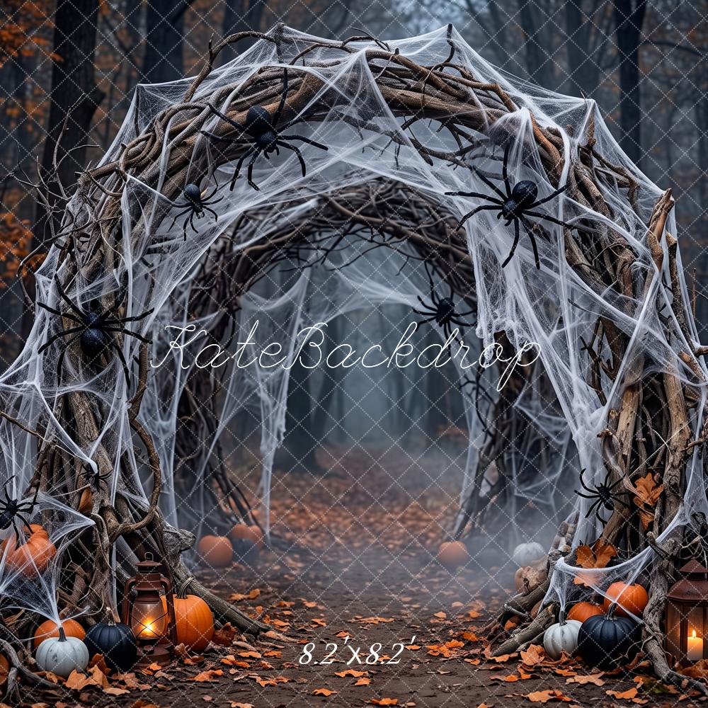Kate Halloween Spooky Spider Web Tunnel Pumpkin Arch Printed Backdrop Designed by Patty Roberts