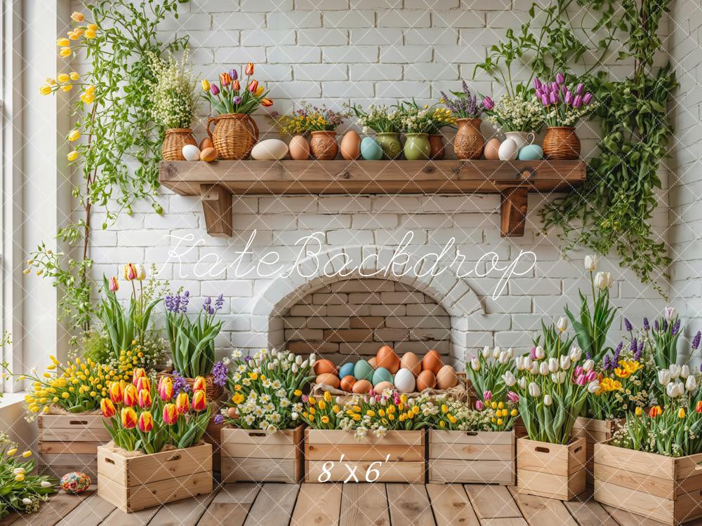 Easter Floral Eggs Wooden Crates Foto Achtergrond Designed by Emetselch