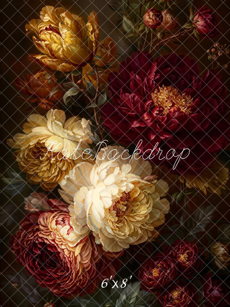 Kate Fine Art Burgundy Gold Peony Flowers Backdrop Designed by Emetselch