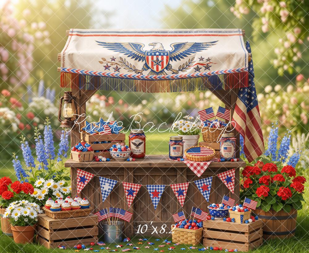 Kate 4th Of July Patriotic Stand American Flag Cupcakes Flowers Printed Backdrop Designed by Emetselch