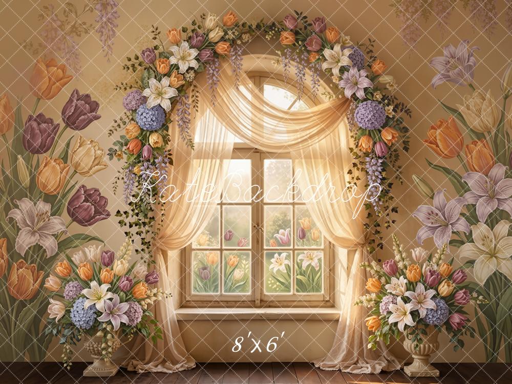 Kate Spring Flower Arch Window Tulip Lily Floral Backdrop Designed by Emetselch