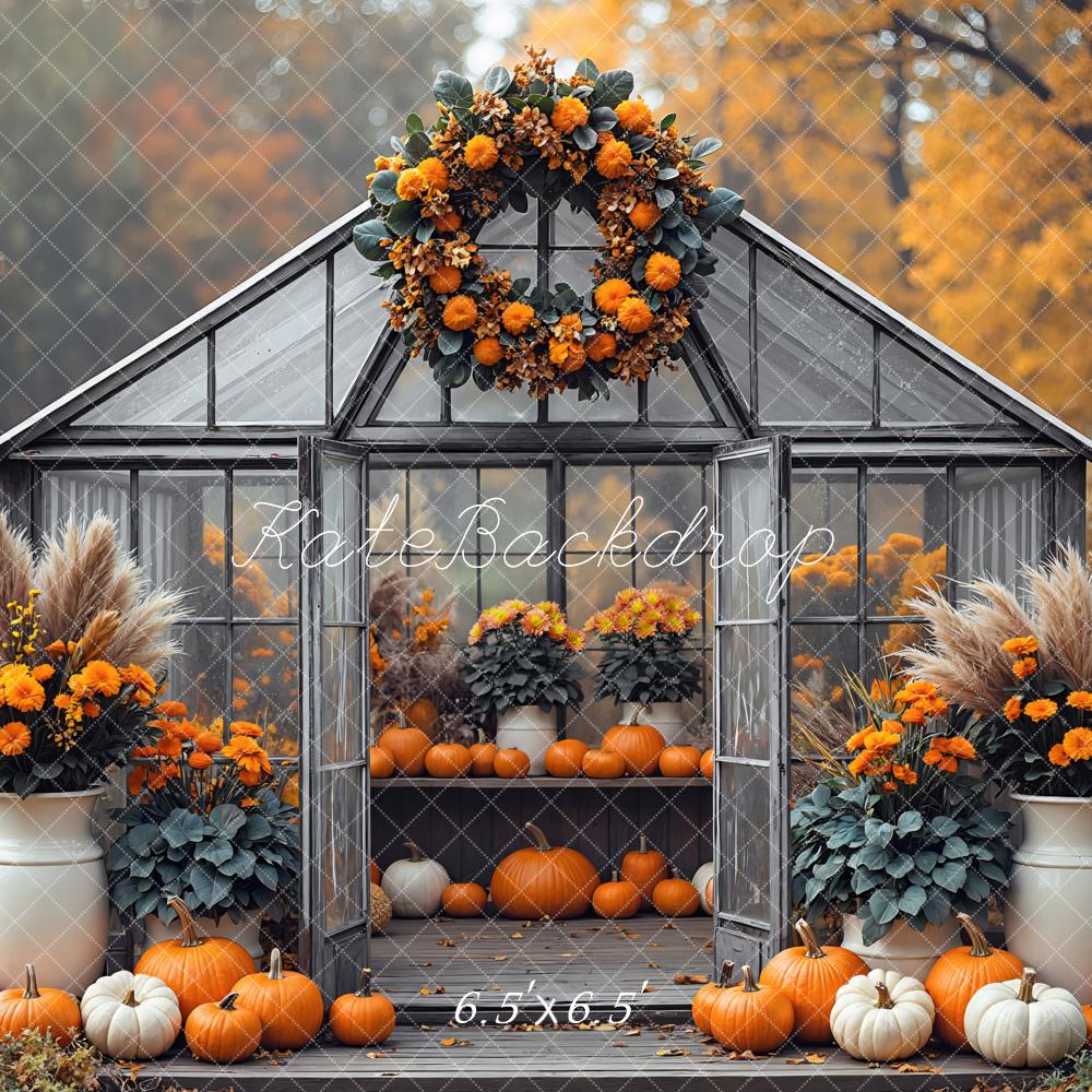 Kate Fall Boho Pumpkin Greenhouse Flower Forest Backdrop Designed by Mini MakeBelieve