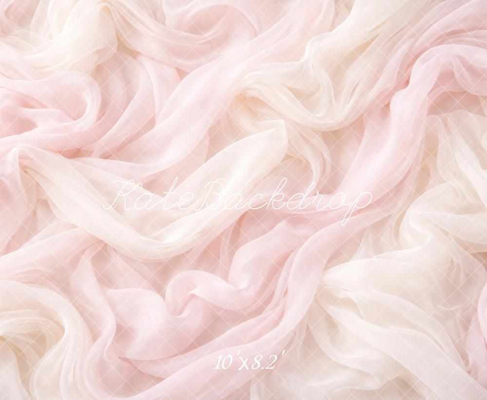 Kate Newborn Pink Ivory Sheer Draped Fabric Printed Backdrop Designed by Megan Leigh Photography