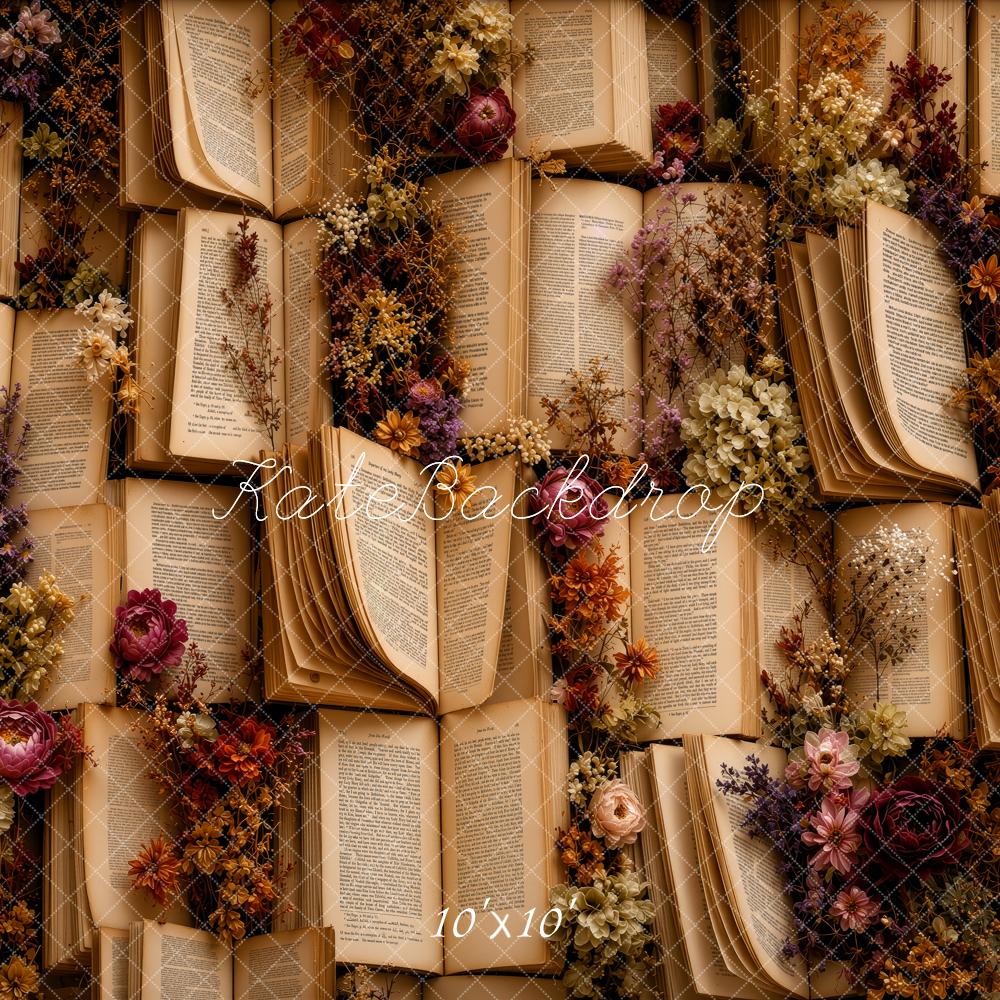 Kate Vintage Books Dried Flowers Wall Printed Backdrop Designed by Ashley Ward