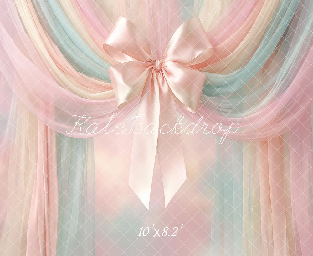 Kate Elegant Pastel Draped Tulle With Satin Bow Printed Backdrop Designed by Angela Miller