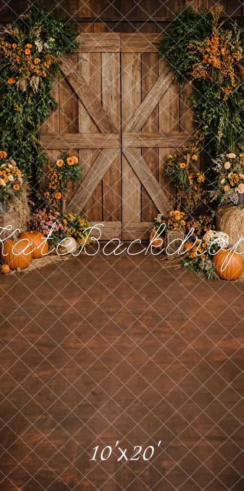 Kate Fall Rustic Barn Door Pumpkins Backdrop Designed by Emetselch