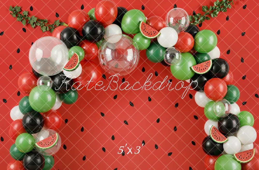 Kate Summer Watermelon Balloon Arch Red Wall Printed Backdrop Designed by Emetselch