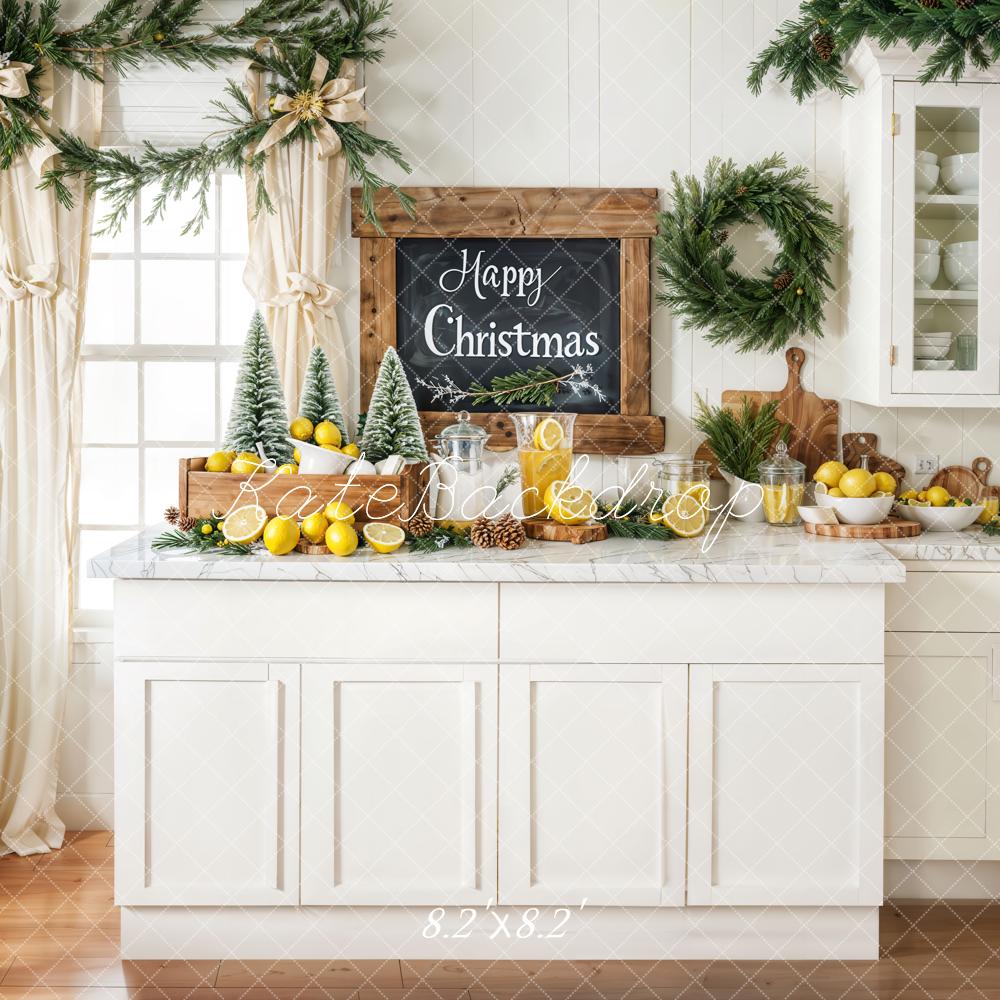 Kate Christmas White Kitchen Cabinets Lemons Backdrop Designed by Emetselch