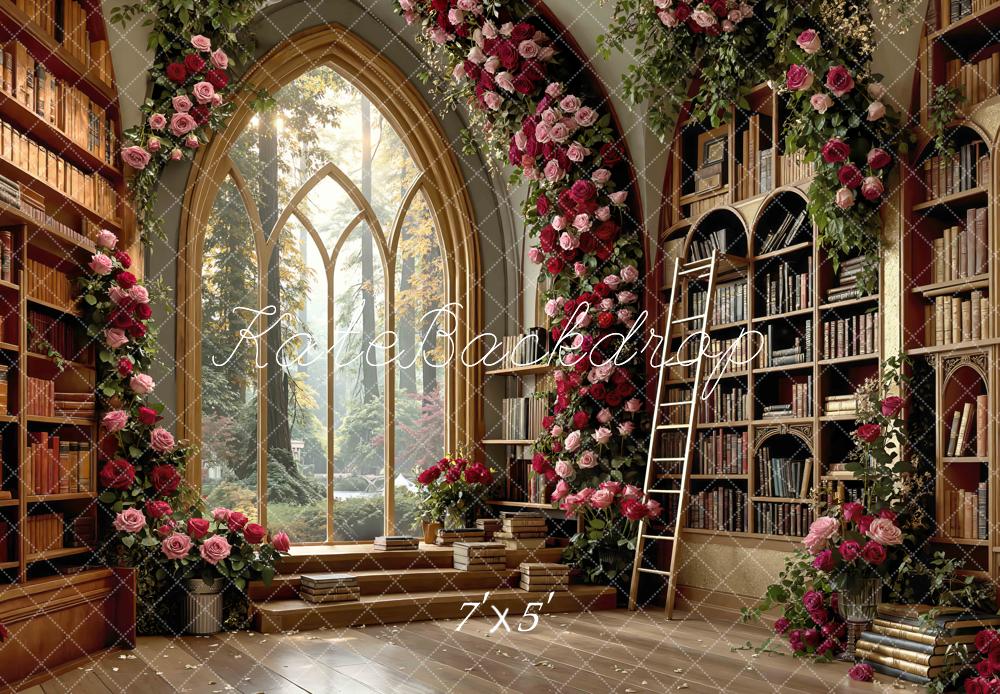 Kate Spring Flower Arch Library Bookshelves Window Backdrop Designed by Mini MakeBelieve