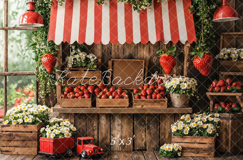 Kate Spring Strawberry Market Floral Wood Backdrop Designed by Emetselch