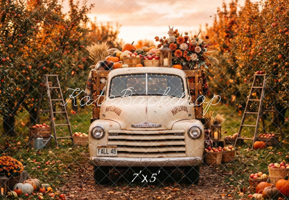 Kate Fall Vintage Truck Harvest Pumpkins Apple Orchard Printed Backdrop Designed by Patty Roberts