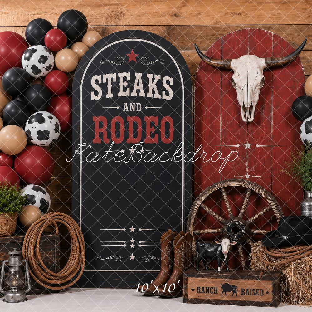Kate Cake Smash Western Cowboy Steer Skull Balloon Garland Printed Backdrop Designed by Shutter Swan Studios