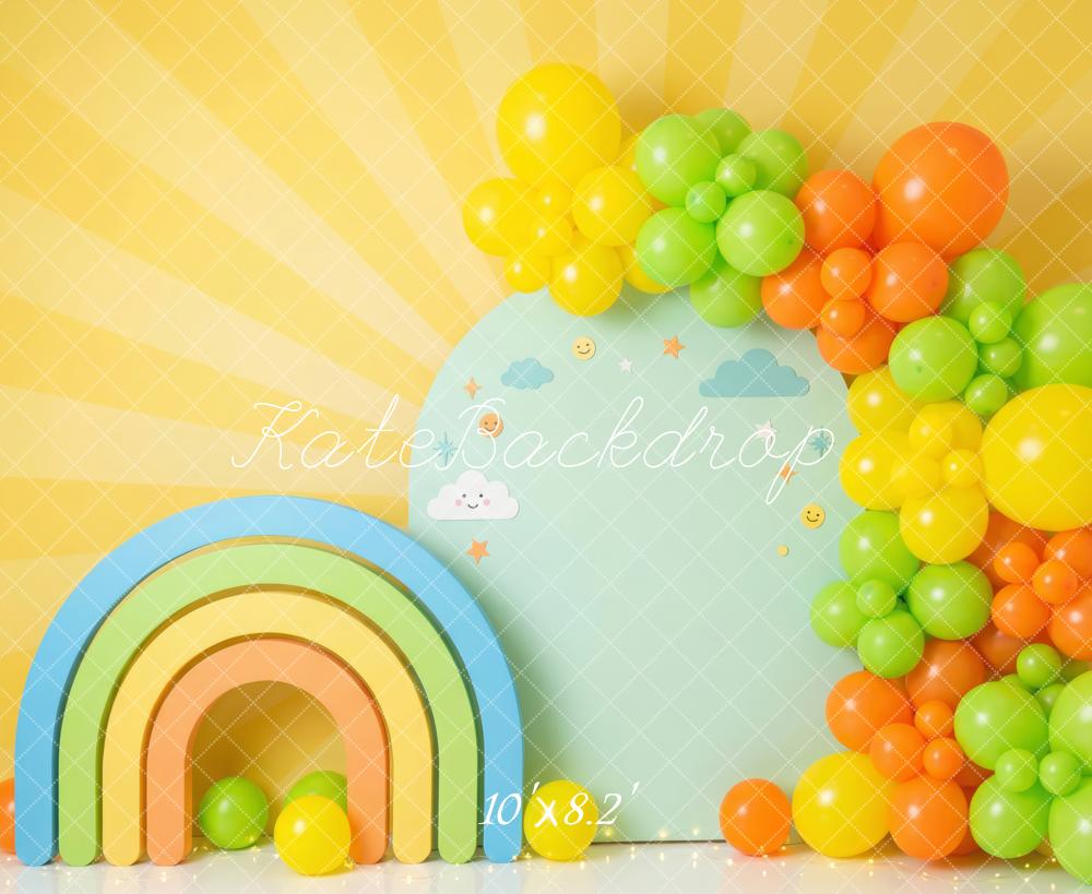 Kate Birthday Rainbow Balloons Sunshine Wall Printed Backdrop Designed by Patty Roberts