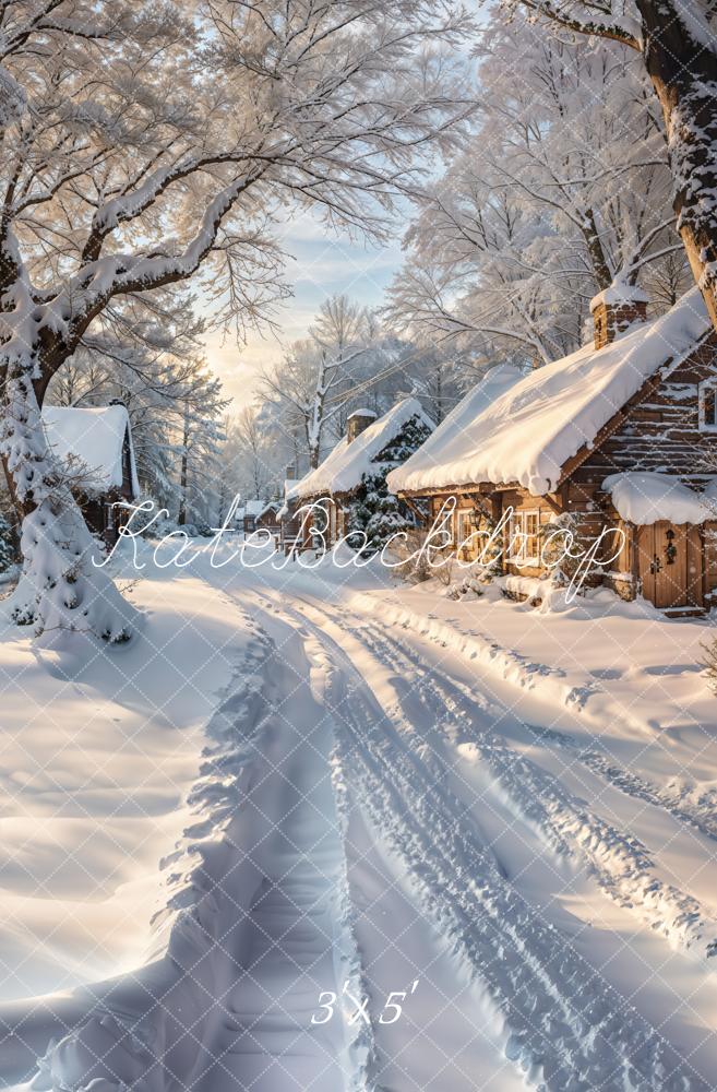 Kate Winter Snowy Cottage Path Trees Backdrop Designed by Emetselch