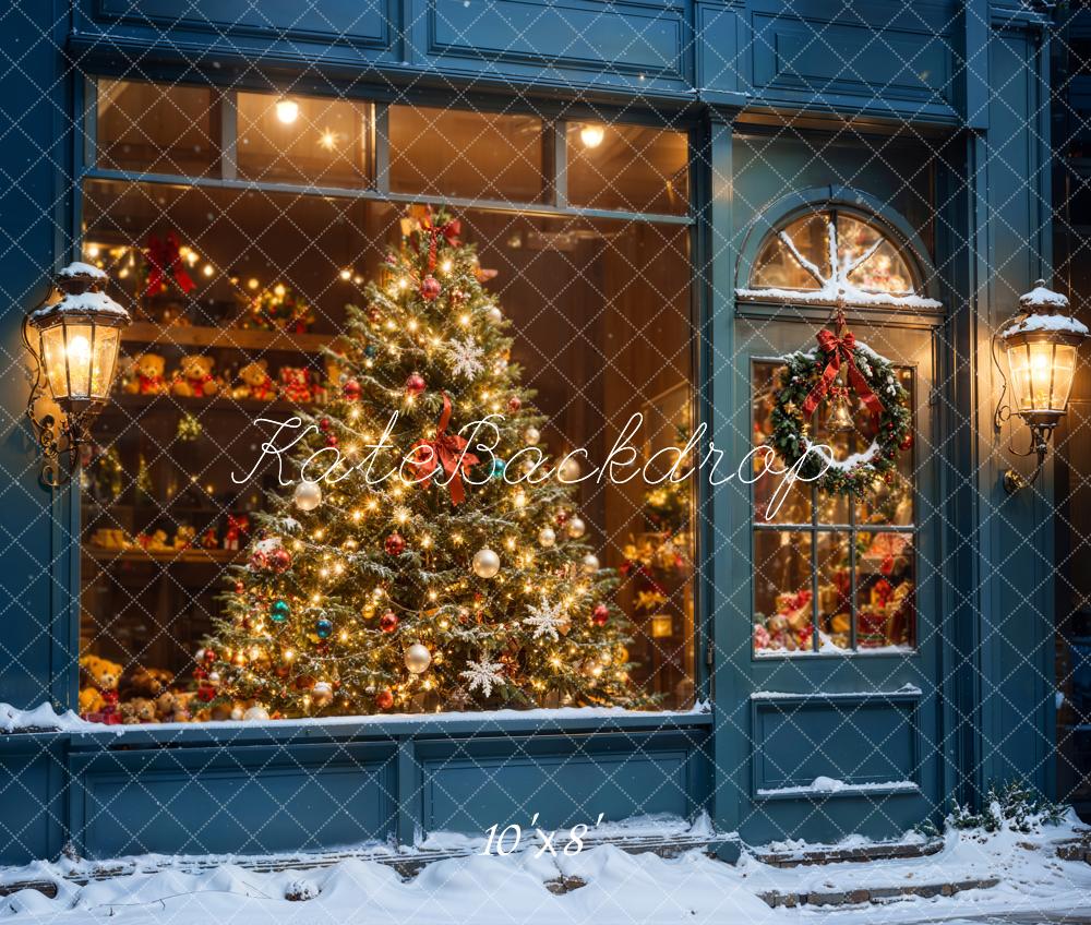 Fondo de Ventana de Noche de Tienda de Árboles de Navidad
