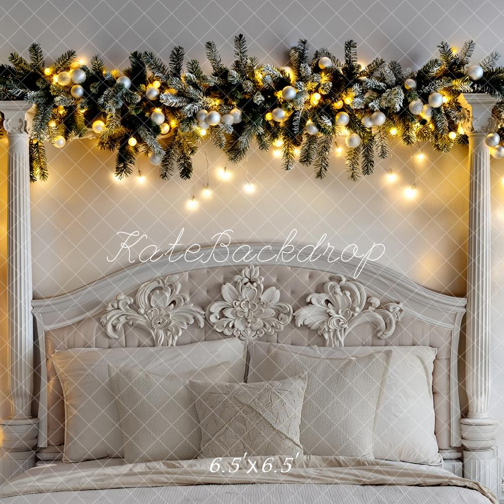 Kate Christmas Headboard Garland Ornate Columns Printed Backdrop Designed by Fantasyphotoart