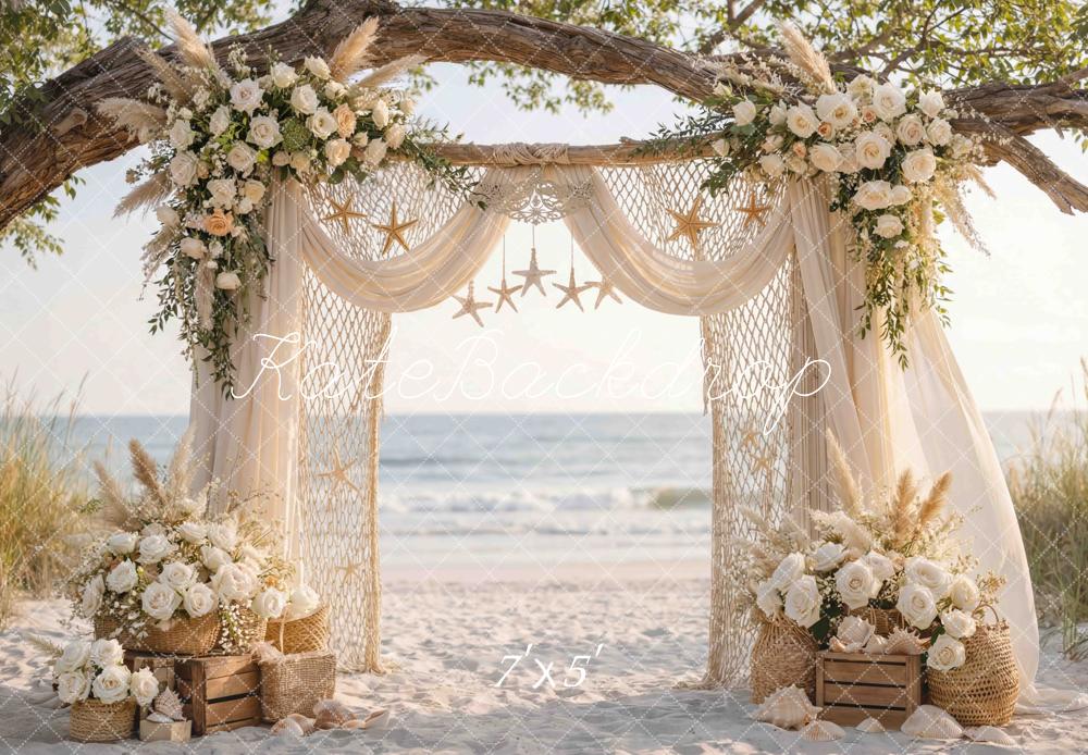 Kate Beach Flower Arch Drapes Starfish Decor Tree Printed Backdrop Designed by Mini MakeBelieve