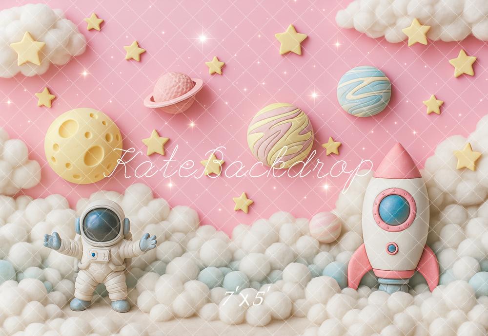 Kate Cake Smash Pink Space Adventure Astronaut Backdrop Designed by Ashley Paul