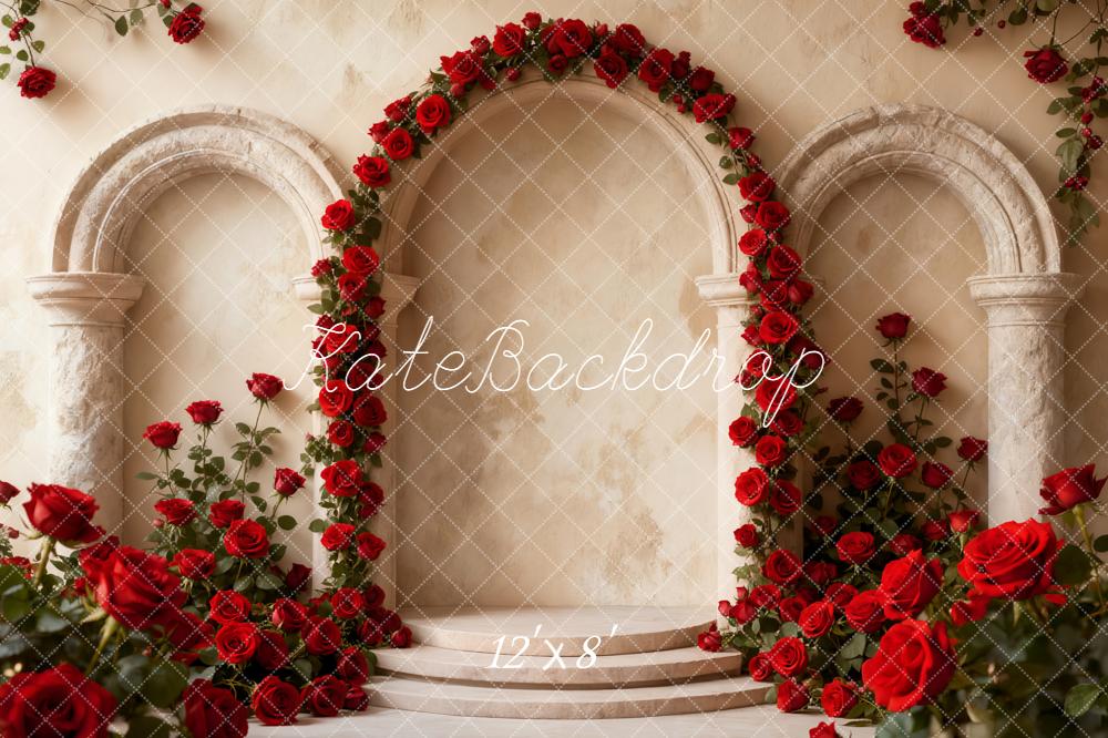 Kate Valentines Flower Arch Red Roses Stone Steps Backdrop Designed by Emetselch