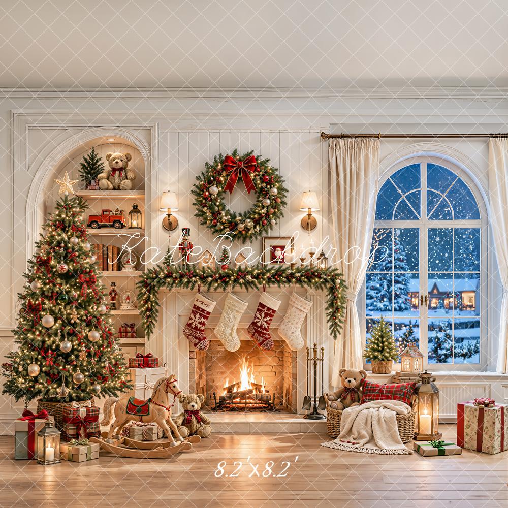 Kate Christmas White Fireplace Tree Wreath Toys Window Printed Backdrop Designed by Emetselch
