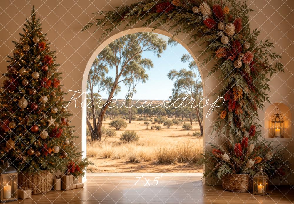 Kate Christmas Floral Arch Australian Outback Christmas Tree Printed Backdrop Designed by Ashley Ward