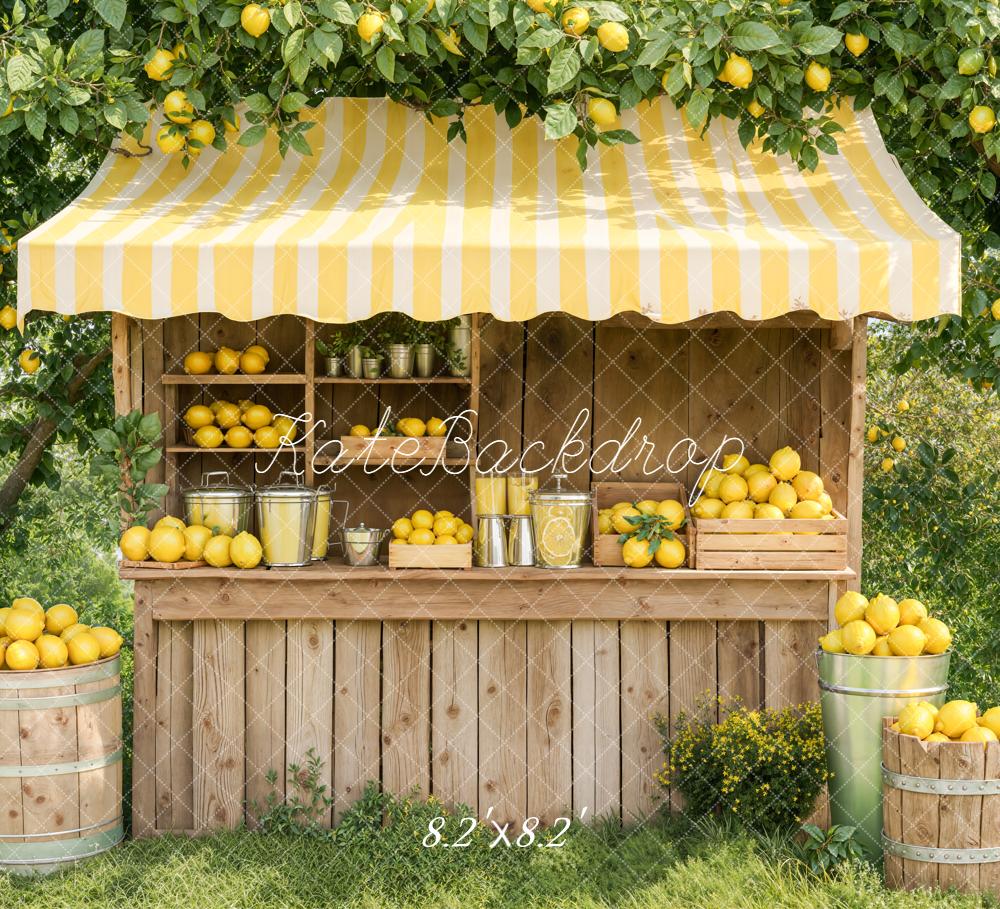 Kate Summer Lemonade Stand Yellow Lemons Wooden Market Backdrop Designed by Emetselch