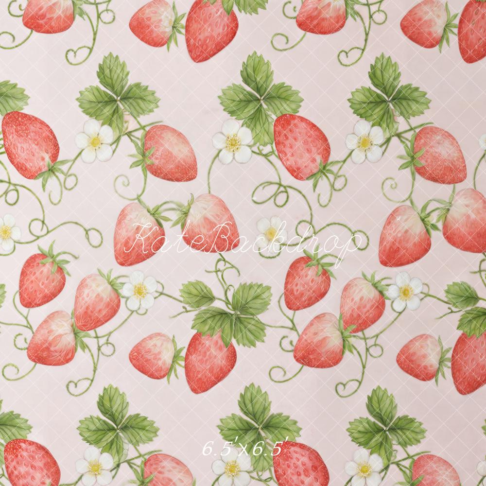 Kate Strawberry Vine Leaves Flowers Pink Floor Backdrop Designed by GQ