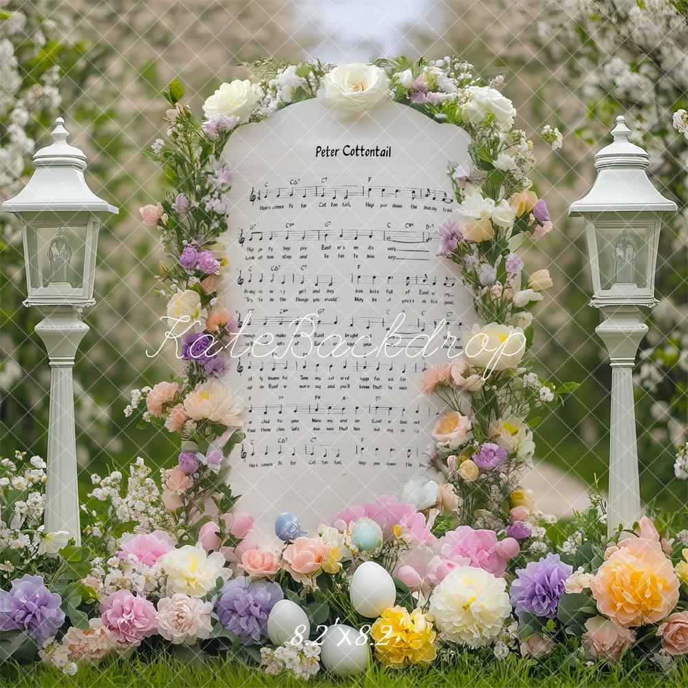 Fondo de Partitura Musical Floral de Conejo de Pascua Diseñado por Mini MakeBelieve