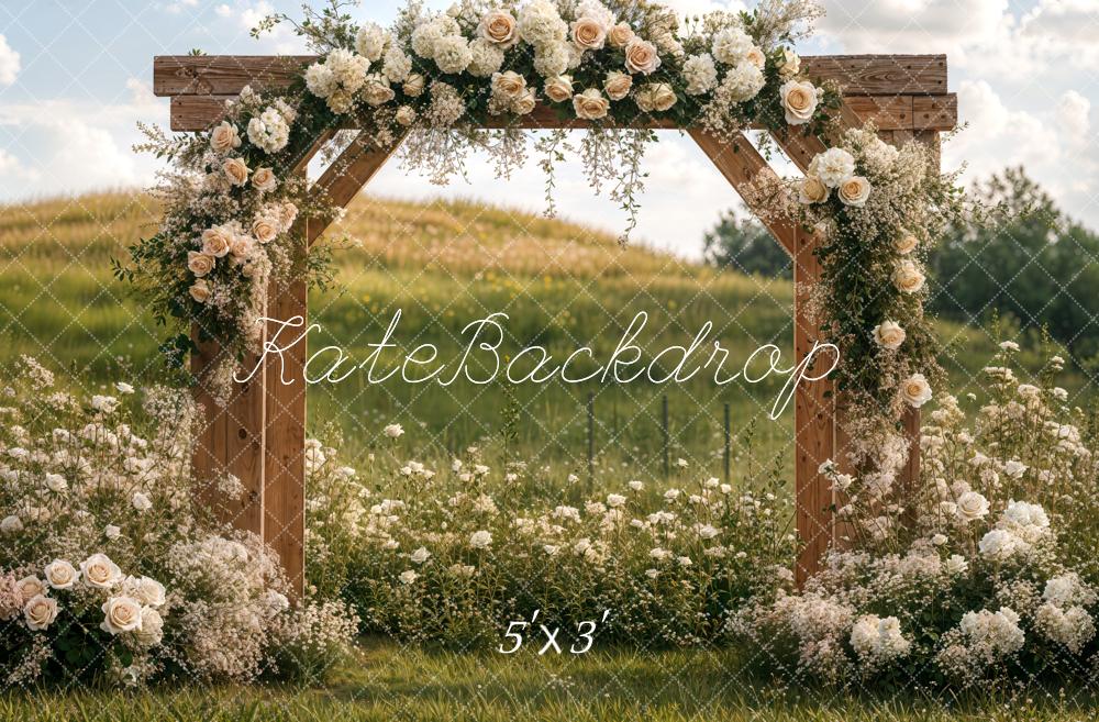 Kate Outdoor Romantic Flower Arch Grass Backdrop Designed by Emetselch