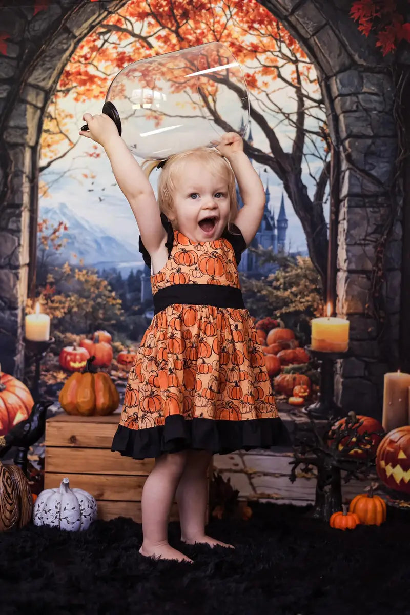 Kate Halloween Arch Maple Castle Pumpkin Backdrop Designed by Emetselch