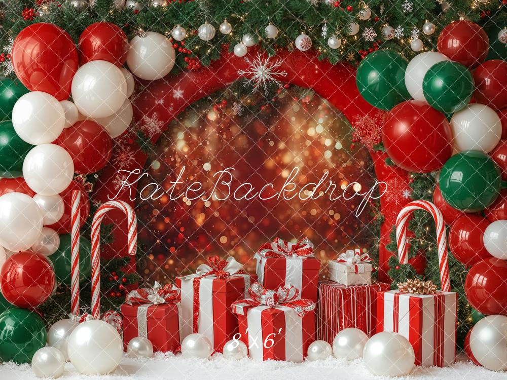 Kate Christmas Balloon Arch Candy Cane Gift Boxes Backdrop Designed by Emetselch