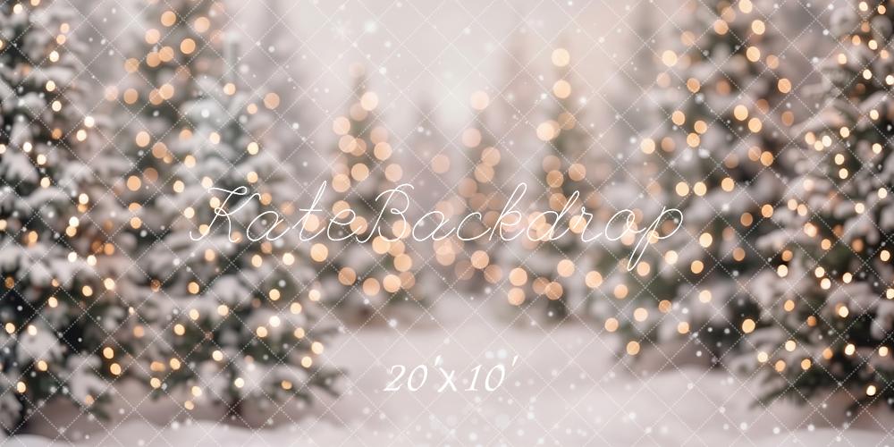 Kate Christmas Snowy Pine Trees Bokeh Printed Backdrop Designed by Emetselch