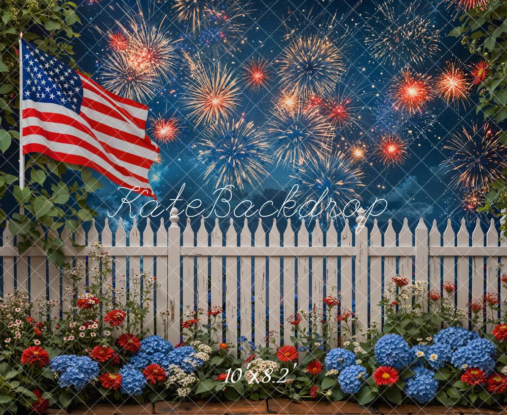 Kate Independence Day Fireworks American Flag Fence Backdrop Designed by Emetselch