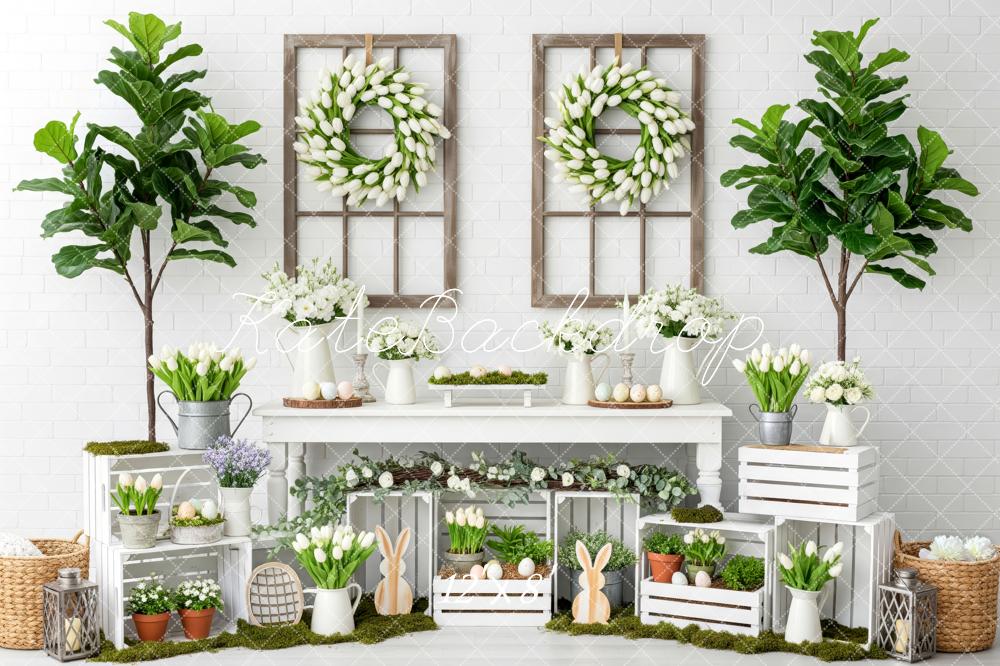 Kate Easter Bunny White Tulip Wreath Spring Decor Backdrop Designed by Patty Roberts