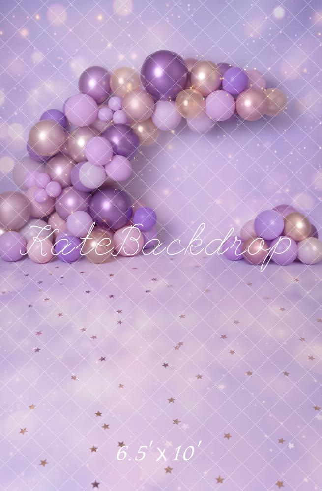 Kate Cake Smash Purple Balloon Arch Star Floor Printed Backdrop Designed by Emetselch
