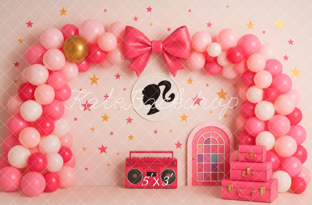 Kate Birthday Pink 80s Style Balloon Arch Backdrop Designed by Patty Roberts