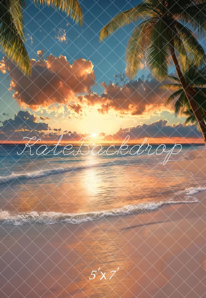 Kate Tropical Sunset Beach Palm Trees Backdrop Designed by Emetselch