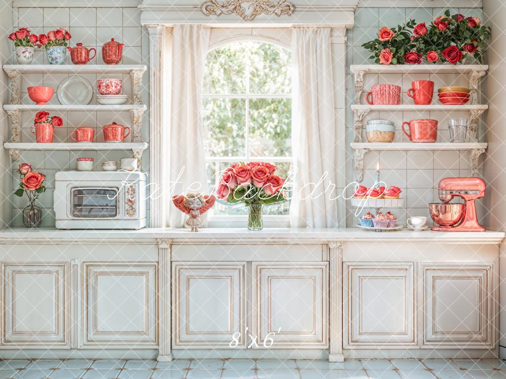 Kate Romantic Vintage Kitchen Cabinets Floral Backdrop Designed by Emetselch