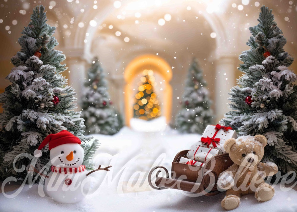 Kate Christmas Snowman Teddy Bear White Vintage Arch Backdrop Designed by Mini MakeBelieve