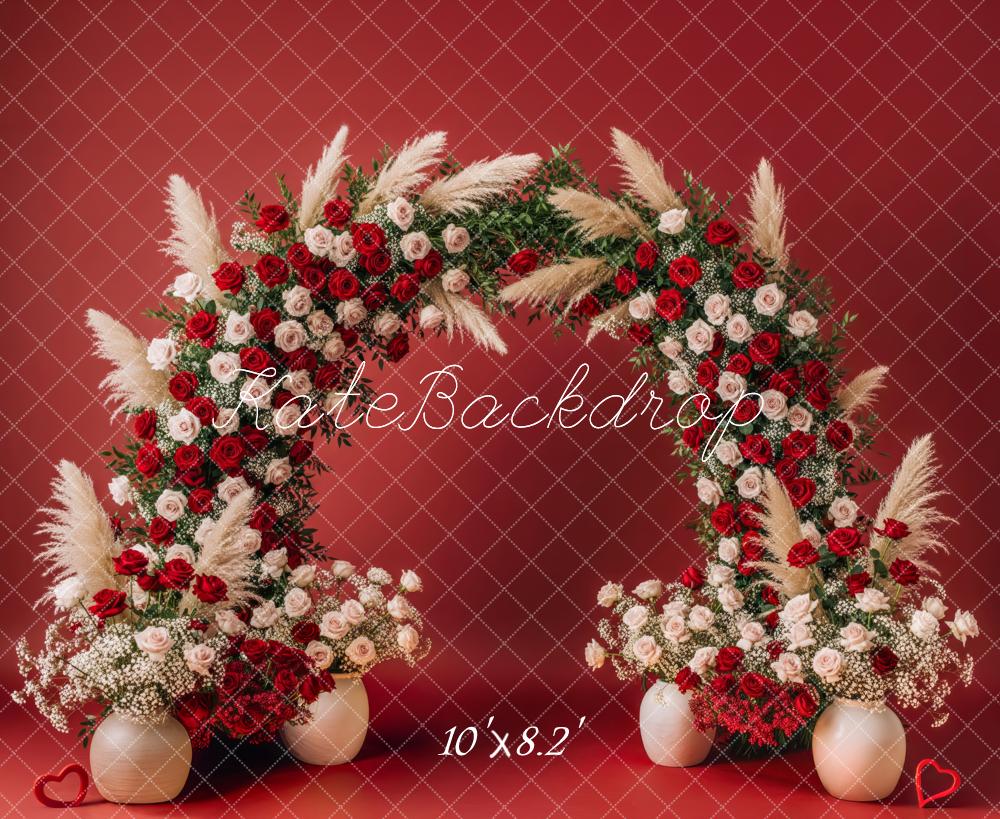 Kate Mother's Day Flower Arch Red Roses White Roses Pampas Grass Backdrop Designed by Patty Roberts