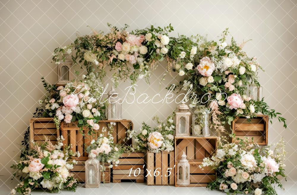 Kate Spring Green and Pink Floral Arch & Lantern Backdrop Designed by Patty Roberts