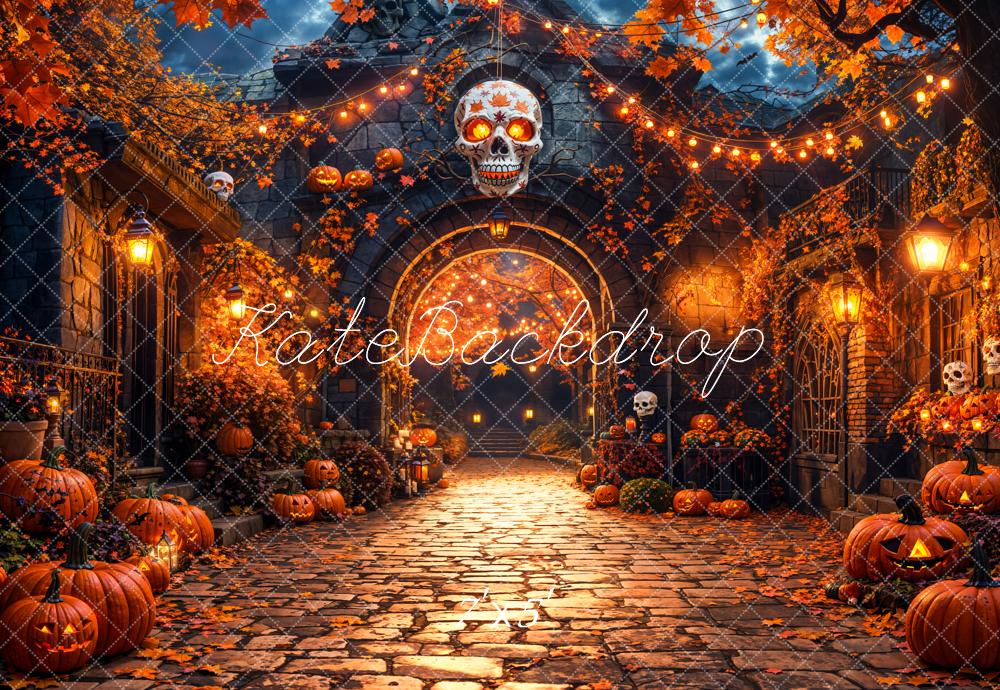 Kate Halloween Town Pumpkin Skull Lights Backdrop Designed by Emetselch